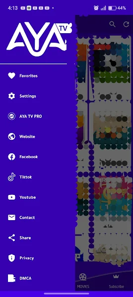 Aya TV app channels view